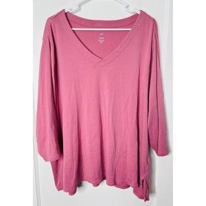 J Jill  Pima Cotton 3/4 Sleeve V-Neck Top, mid-pink/4X